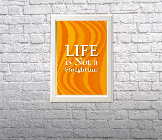 Life is not a straight line oster, nursery art home decor illustration wall cafe art orange poster digital poster art print A4