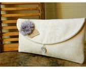 burlap clutch purse Personalized Bridesmaid Gift Idea, Bridesmaid Clutch, Wedding Accessory, raw cotton linen, shabby rose color choice tagt