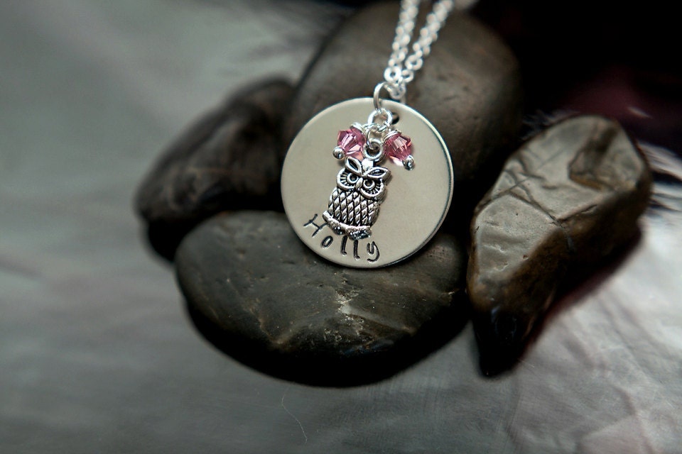 Personalized Child Necklace - Girls Name - Owl Necklace - Birthday Gift - DistinctlyIvy