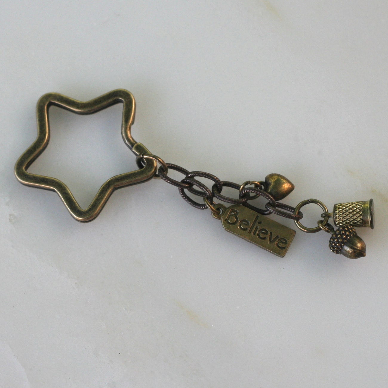 Peter Pan and Wendy I Believe Charm Key Ring Key Chain - "Second Star Right"