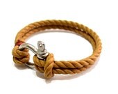 Nautical Sailing Bracelet  Stainless steel  Shackle - Paracord Bracelet - Mens Bracelet - Mens Jewelry - Linen Rope Bracelet - Brown