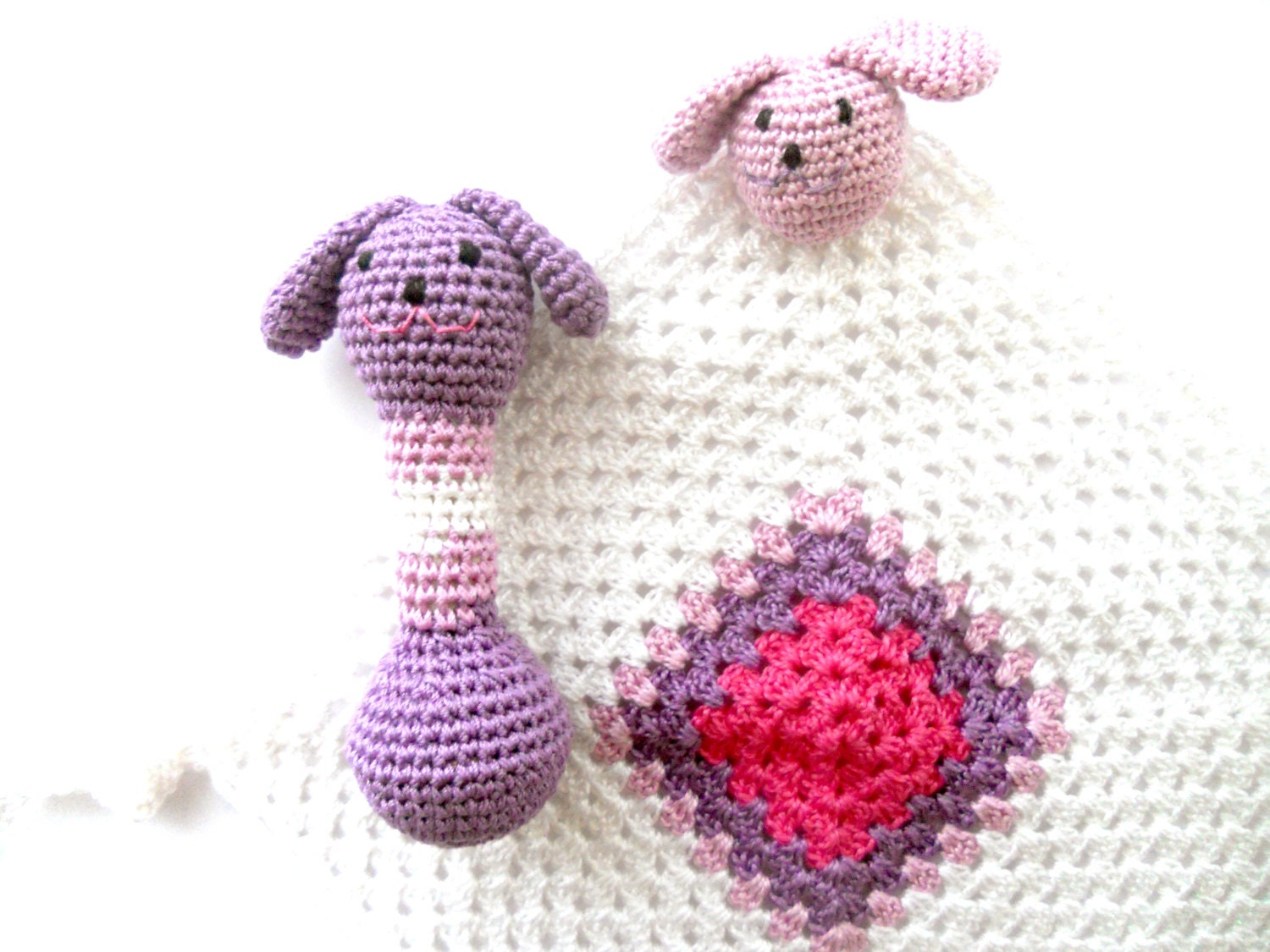 Crochet Baby gift set Teething toy and Comfort blanket Baby girl shower gift Crochet doggy toy Organic teething toy