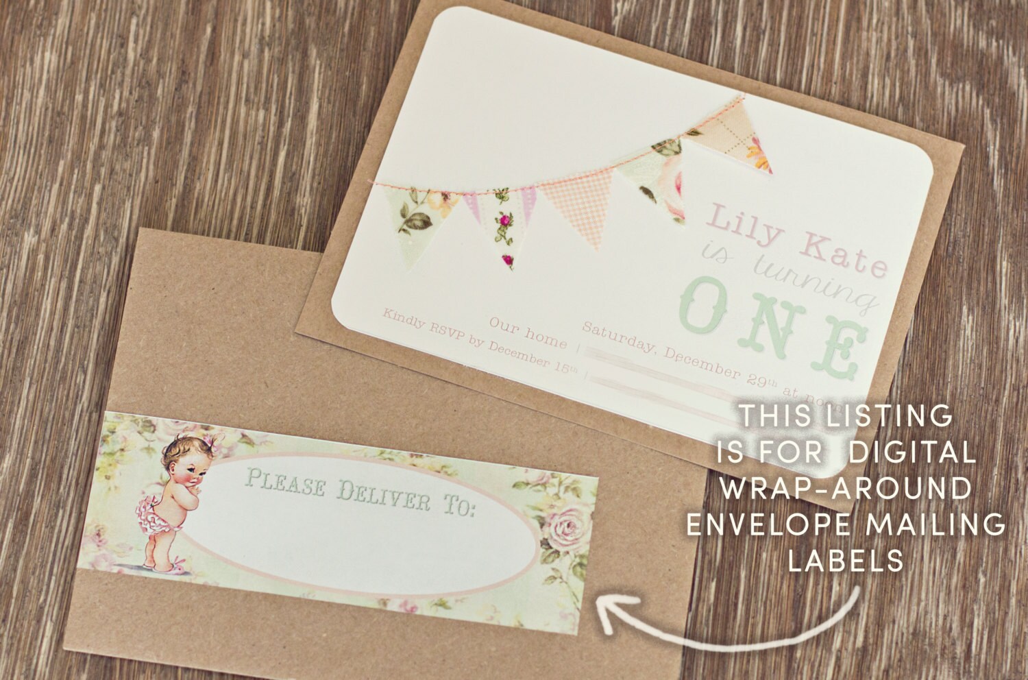 PERSONALIZED & CUSTOM Envelope Wrap Around Mailing Address Labels - Shabby Chic, Vintage, Birthday, Shower, Bunting -PDF File, You Print