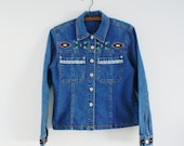 tribal print jacket - denim blue jean - native american print - women's coat - indian