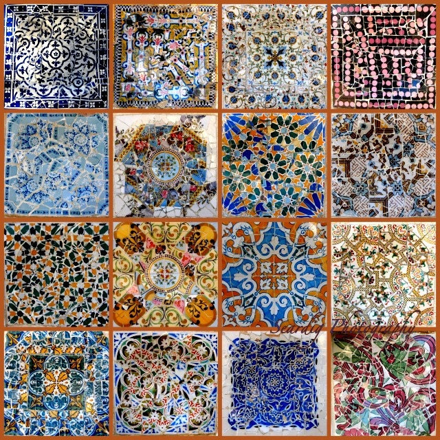 Gaudi Mosaic Tiles Collage on Canvas. Photos of Parc Guell Colorful Tiles in Barcelona Spain. Wall Decor.Travel Photography. Various Sizes