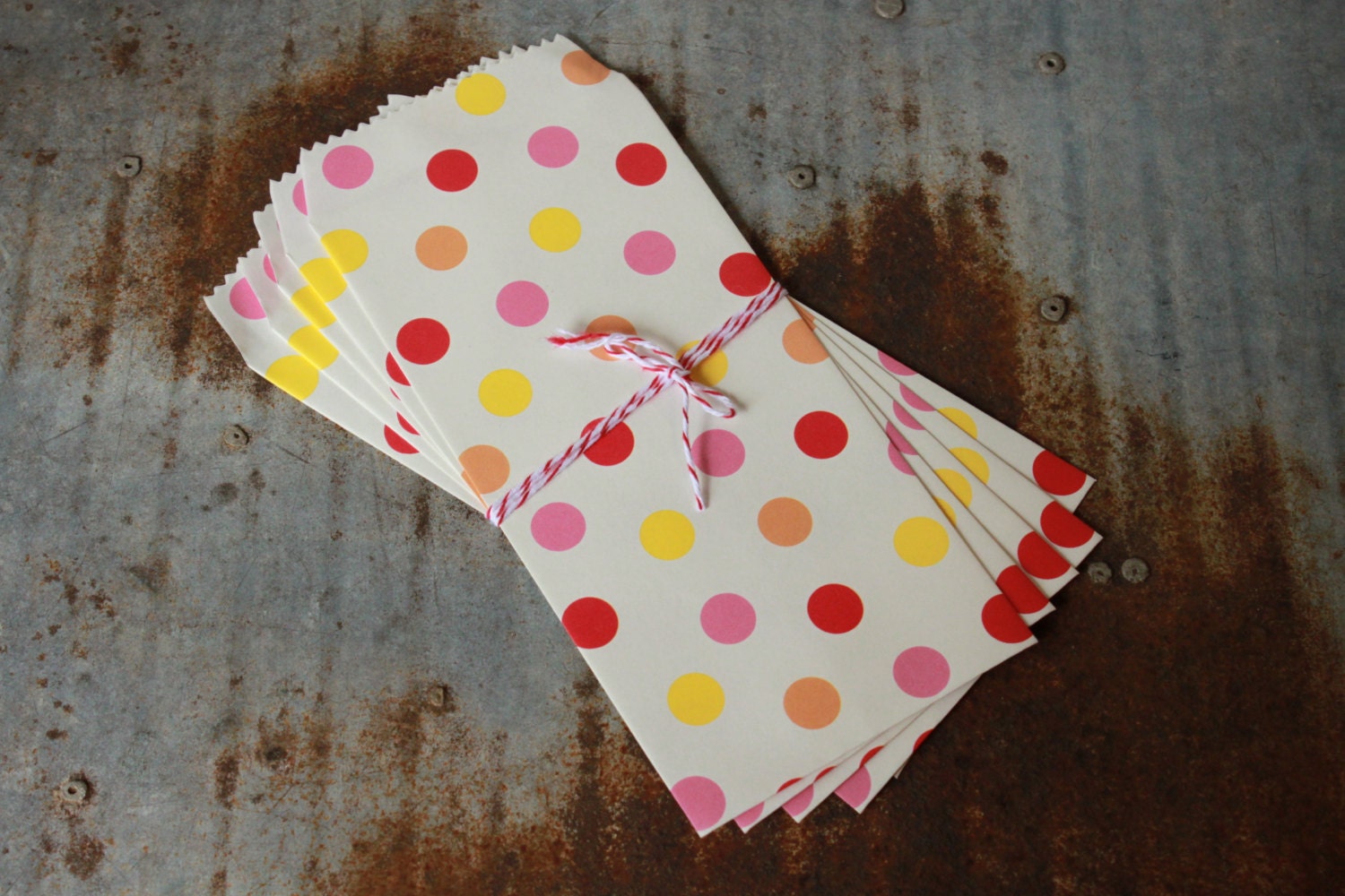 Money Envelopes -- Paper Favor Bags -- 10 count -- white w, multi polka dots Il_570xn