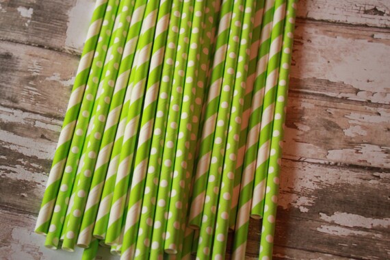 Key Lime Party Straws -- 20 Lime Green Paper Drinking Straws Il_570xn