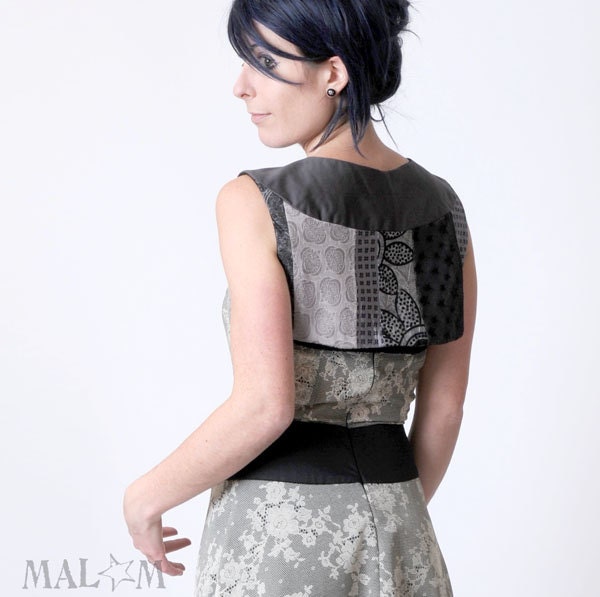 Cropped Bolero in a patchwork of Grey fabrics - Couture  -  size  M - Malam
