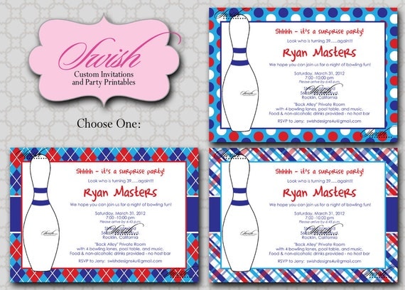 Bowling Birthday Invitation - Adult Pre-teen Teenager - Surprise Party 5x7 Invite Printable DIY Il_570xn