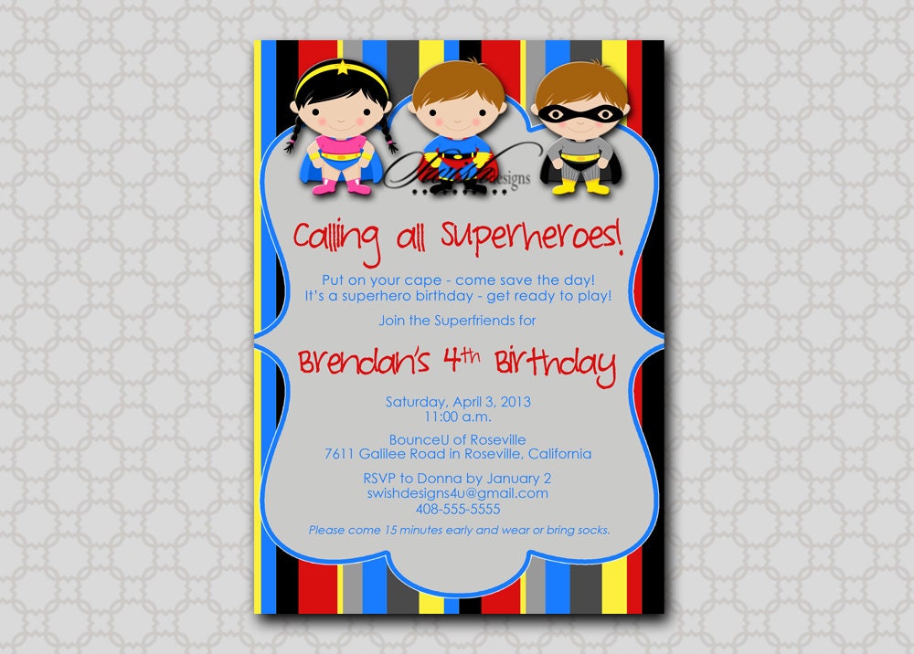 Super Hero Birthday Party Invitation - printable party - Digital Il_570xn