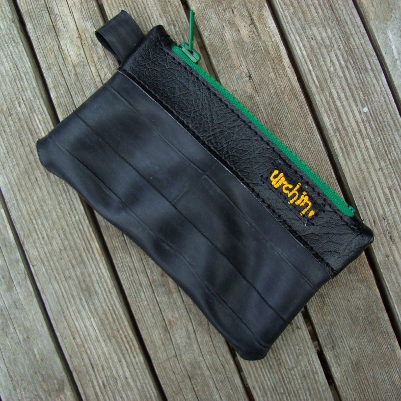 Eco friendly peata pocket made from reclaimed bike tubes and vinyl