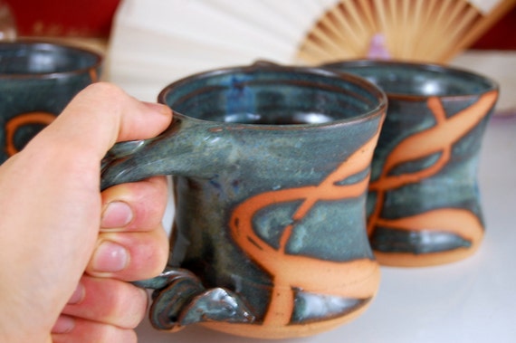 Small Slate Blue Mug with Rust Chain