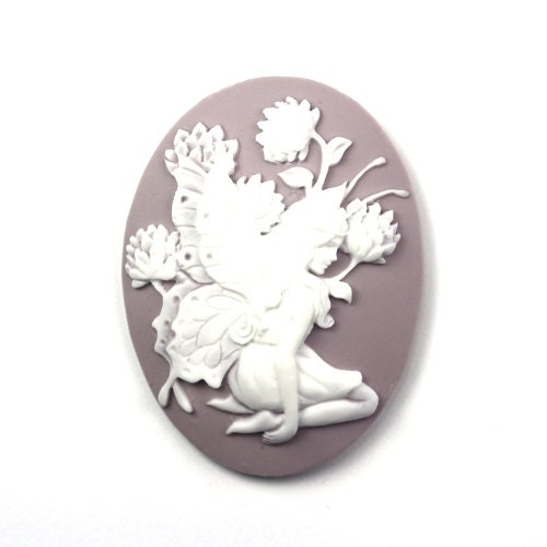 Cameo Fairy and Flowers Resin Lilac and White 40x30mm (2) IC086 - mksupplies