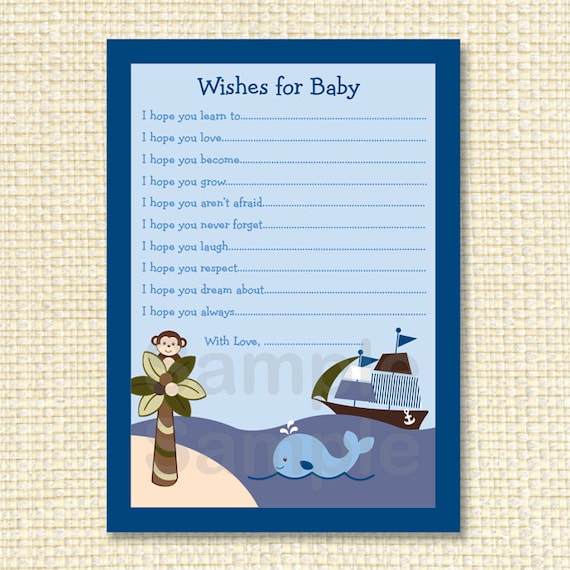 Whale Pirate Ship Wishes for Baby Advice Cards INSTANT DOWNLOAD Il_570xn