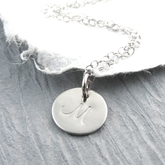 14k White Gold Initial Pendant Necklace, Personalized Charm, Hand ...