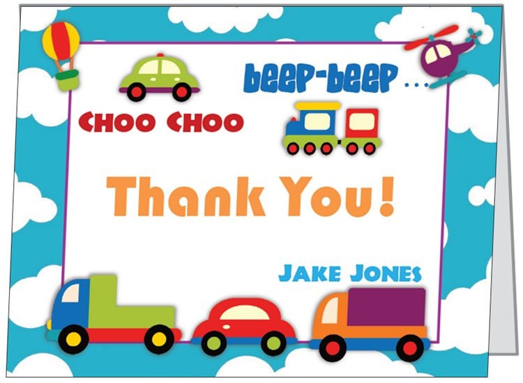 Set of 10 Transportation Party Folded Thank You Cards Il_570xn