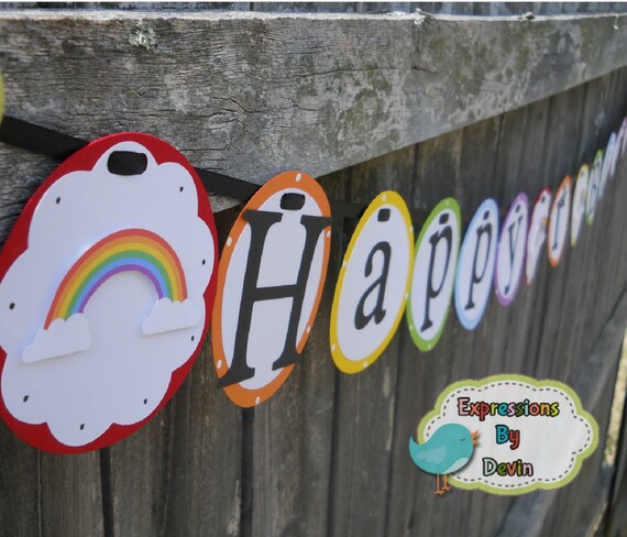 Rainbow and Sunshine Party Theme Birthday Banner