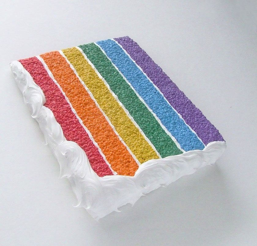 Rainbow cake card, a nice slice of fake postcard cake.