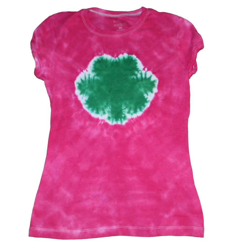 green and pink tie dye shirt