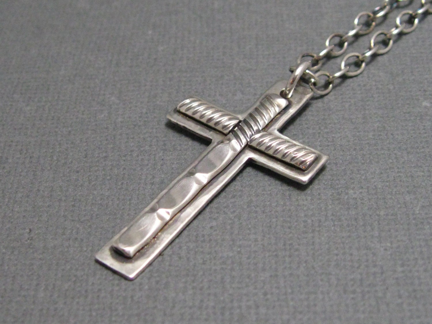 Mens Sterling Silver Layered Artisan Cross Mens Rustic