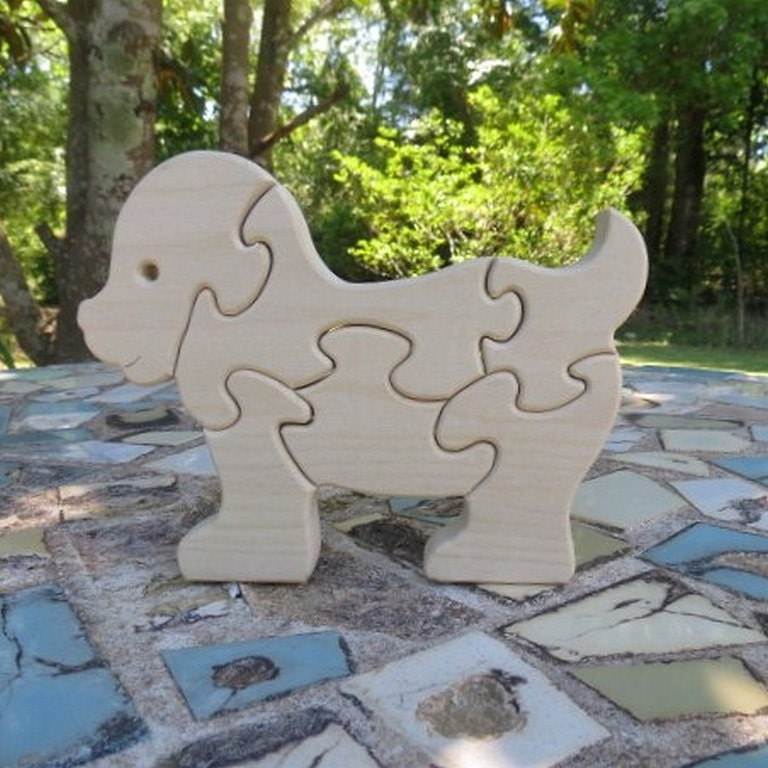 wood dog puzzle children's toy by manwood on Etsy