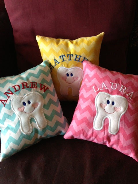 Tooth Fairy Pillow  -Chevron fabric - Personalized with Child's name, Pocket sewn on the back of the pillow