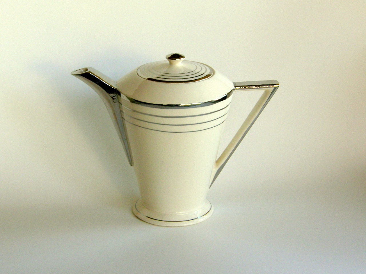 RESERVED for Olivia: Atomic Art Deco Salem Streamline Coffee Pot in White w/ Platinum - Perfect for Display
