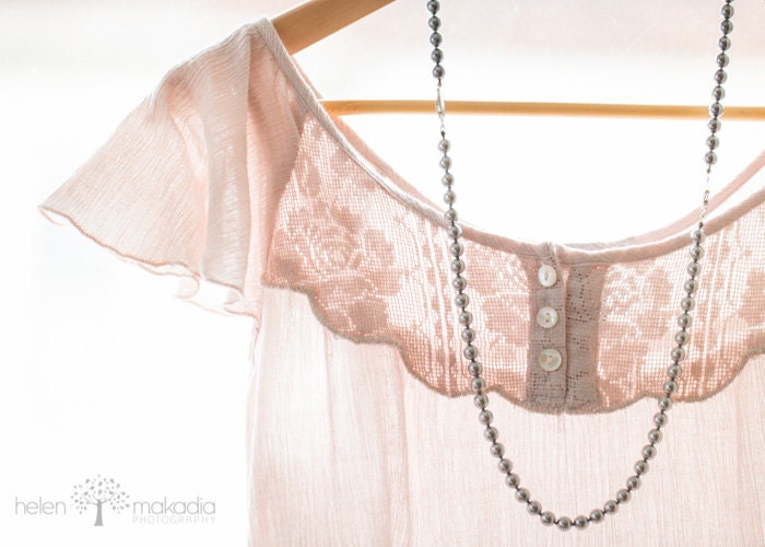 Lace and Pearls, Sheer Romantic Pink Dress, Home Decor, Fine Art, Lifestyle Photo, 5x7 Print - HelenMPhotography