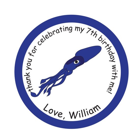 Personalized Stickers, Squid Stickers, personalizes sticker labels, under the sea party, Stickers set of 28 Il_570xn