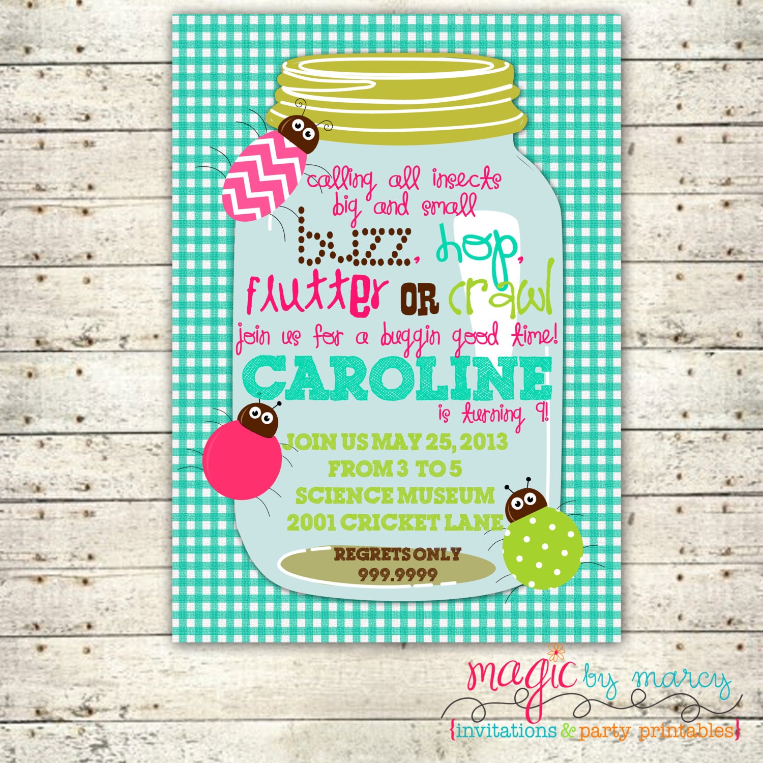 Digital Custom Girly Bug themed birthday Invitation Il_570xn