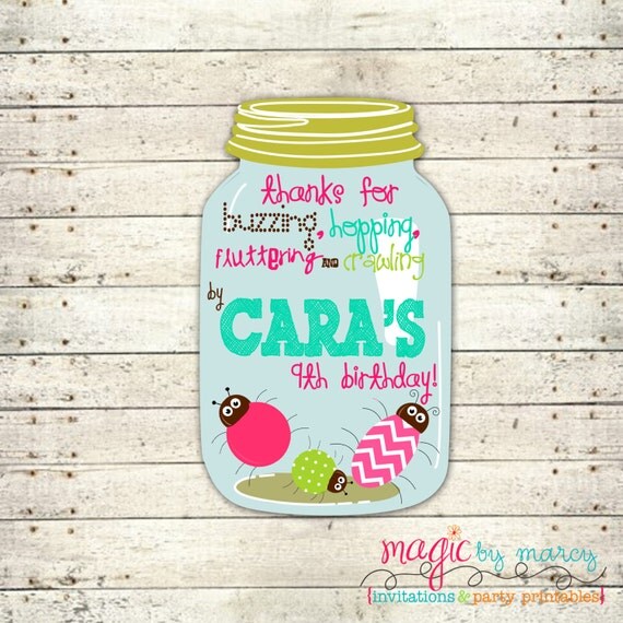Digital Custom Girly Bug themed birthday Thank you favor tags Il_570xn