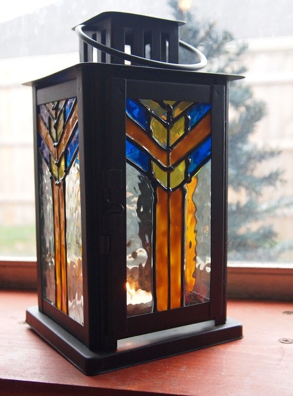 Faux stained glass candle holder tealight by CatsMeowArt on Etsy