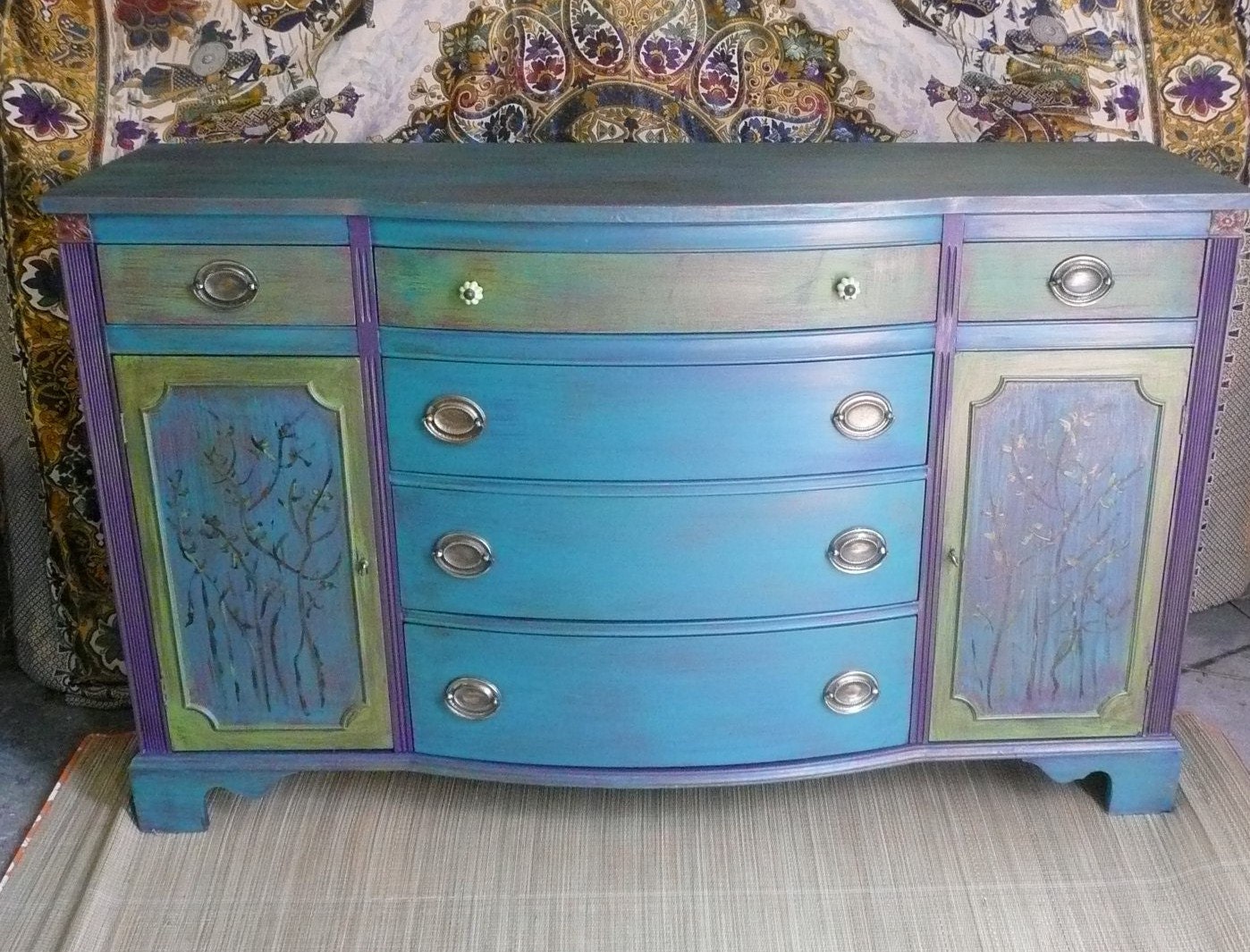 Mardi Gras Credenza Vintage Poppy Cottage Custom Hand Painted