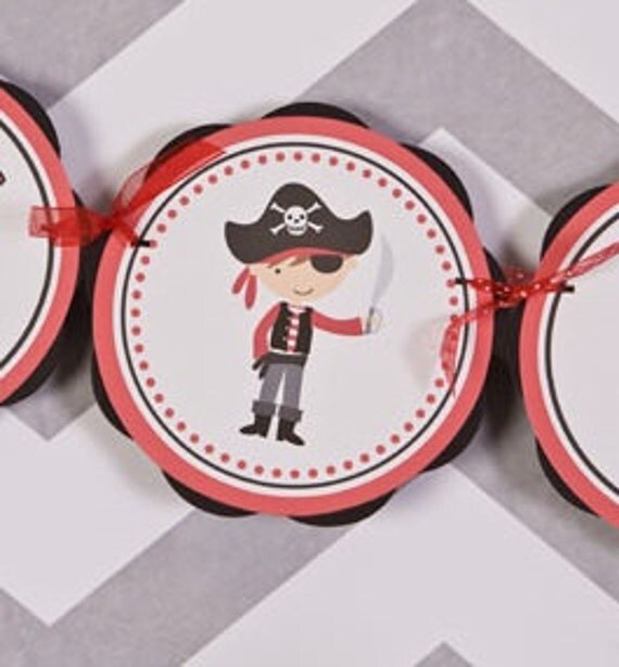 Pirate Themed IT'S A BOY Baby Shower Banner, Pirate Baby Shower Decorations in Red & Black Il_570xn