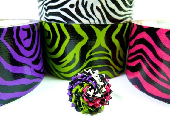 Items similar to Colorful Zebra Print Duct Tape Rose Ring with Purple