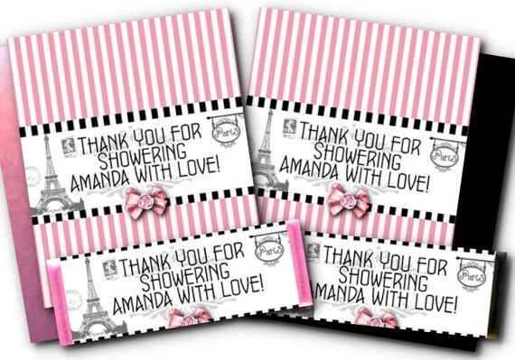 12 Hershey Candy Bar Wrappers, French, Eiffel Tower, Pink, Black, Wedding, Bridal Shower, Baby Shower, Birthday Il_570xn