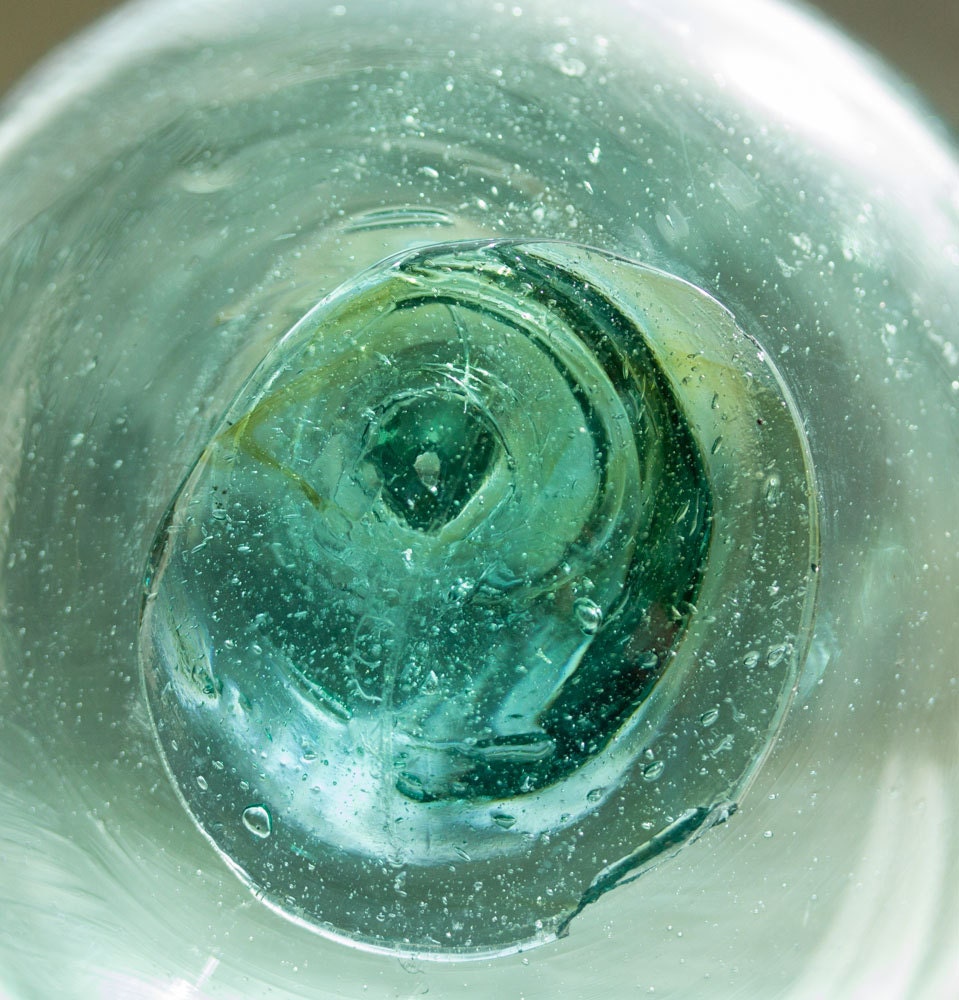 Glass Floats Fishing Net Float, Authentic, Nautical decor, Aqua amber swirl on seal - StayaFLOAT