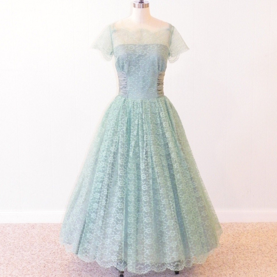 Vintage 50s Prom Dress, 1950s Bridal Gown, Sylvia Ann Mint Green ...