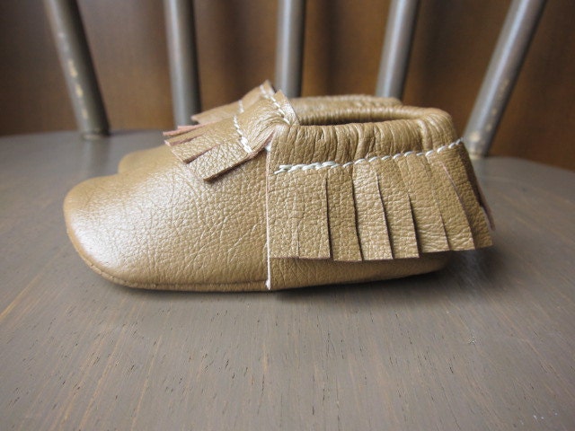 Soft Sole Baby Shoes Moccasins Camel Brown Leather