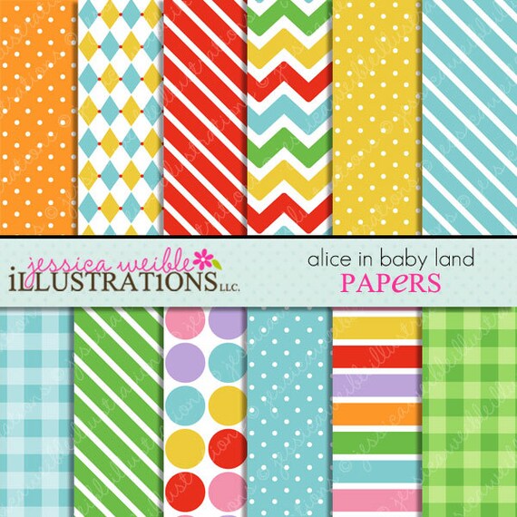 Alice in Baby Land Cute Digital Papers Backgrounds for Invitations, Card Design, Scrapbooking, and Web Design Il_570xn