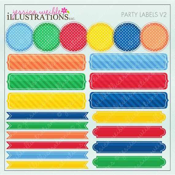 Party Labels V2 Cute Digital Clipart for Invitations, Card Design, Scrapbooking, and Web Design, Label Clipart Il_570xn
