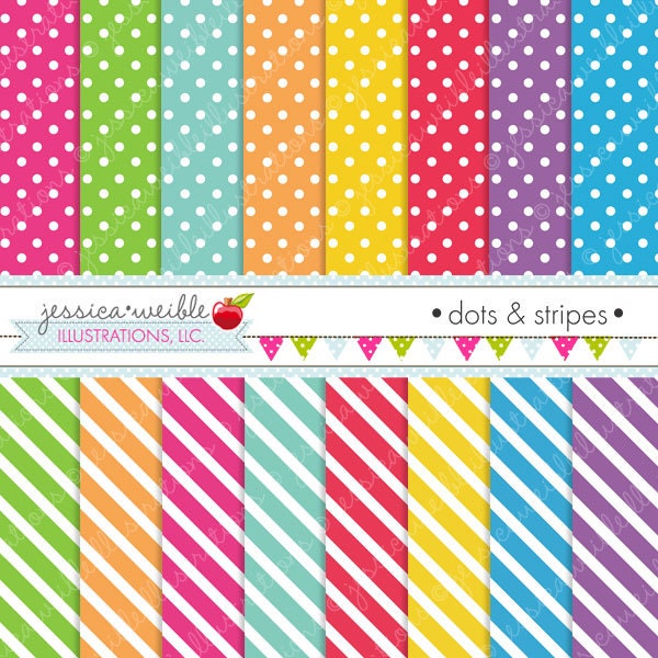 Dots and Stripes Cute Digital Papers Backgrounds for Commercial and Personal Use, Polka Dot Diagonal Stripe Patterns Il_570xn