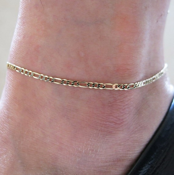 gold anklet figaro link anklet delicate anklet dainty by sohocraft