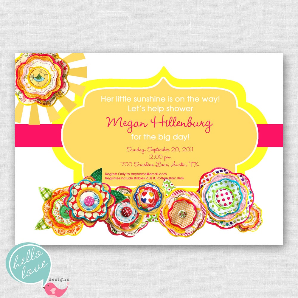Little Sunshine printable baby shower or birthday invitation Il_570xn