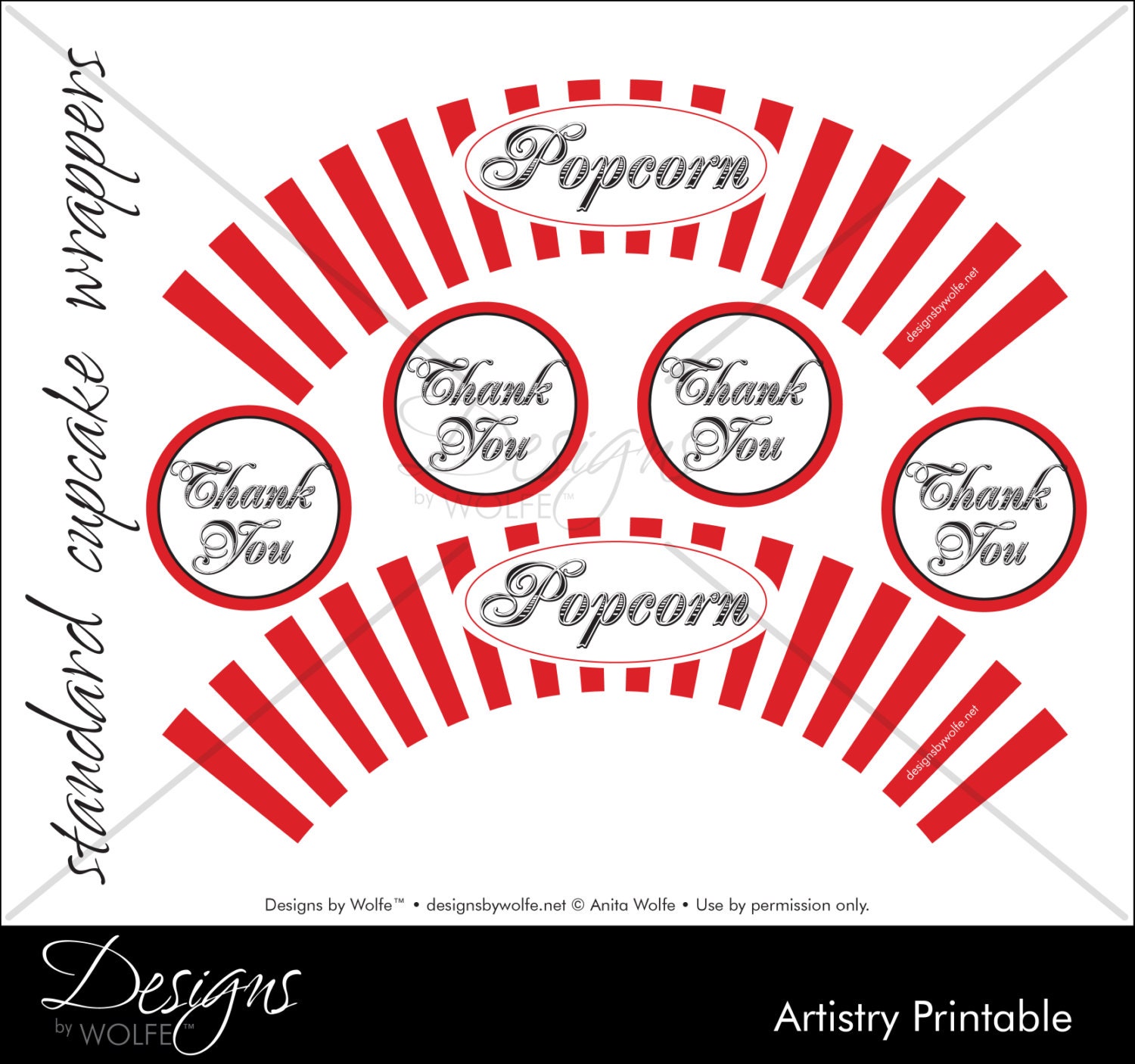 Printable Popcorn Designer Cupcake Wrappers by DesignsbyWolfe