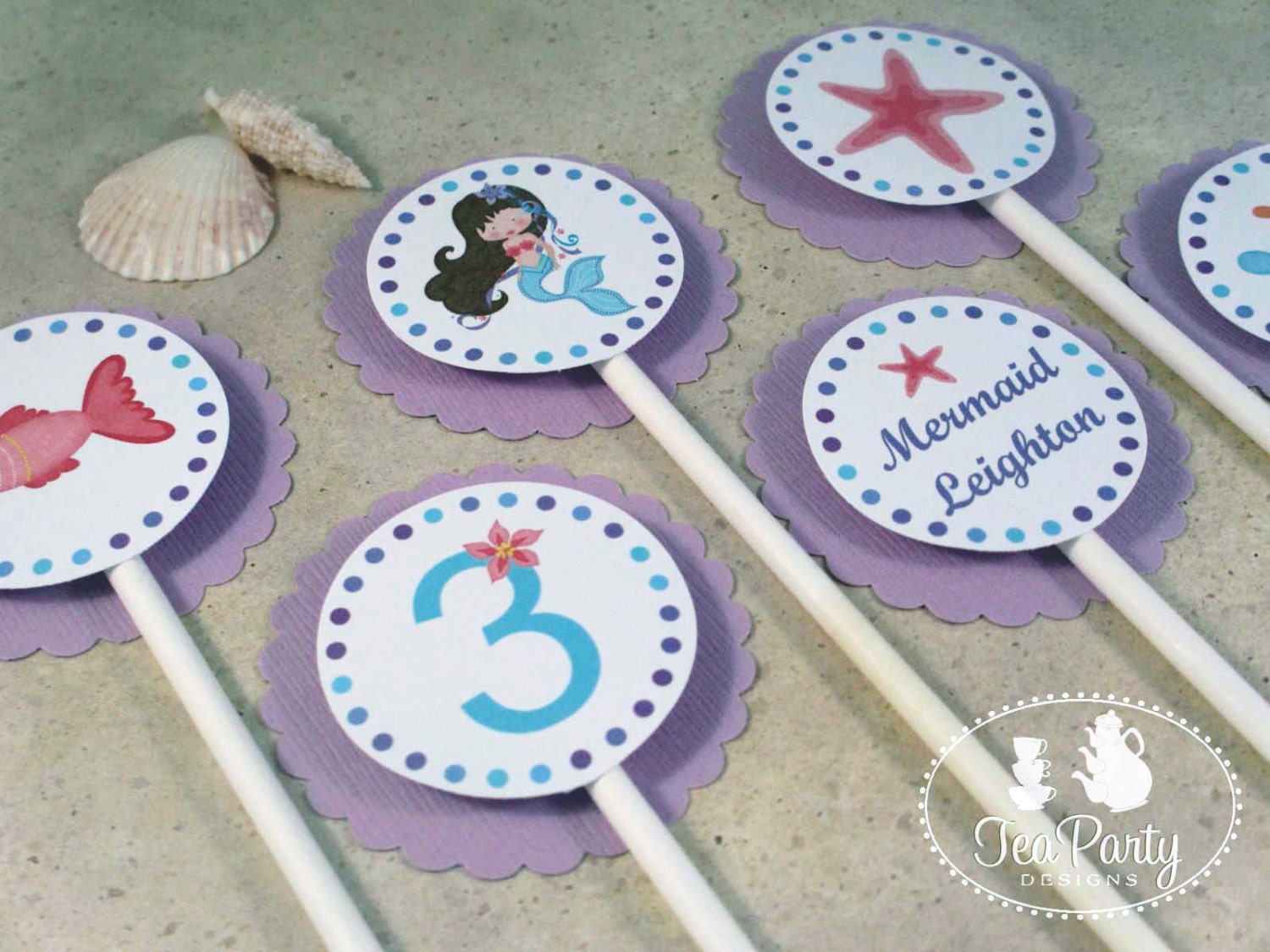 Blue Lagoon...Personalized Mermaid Party Cupcake Toppers Il_570xn