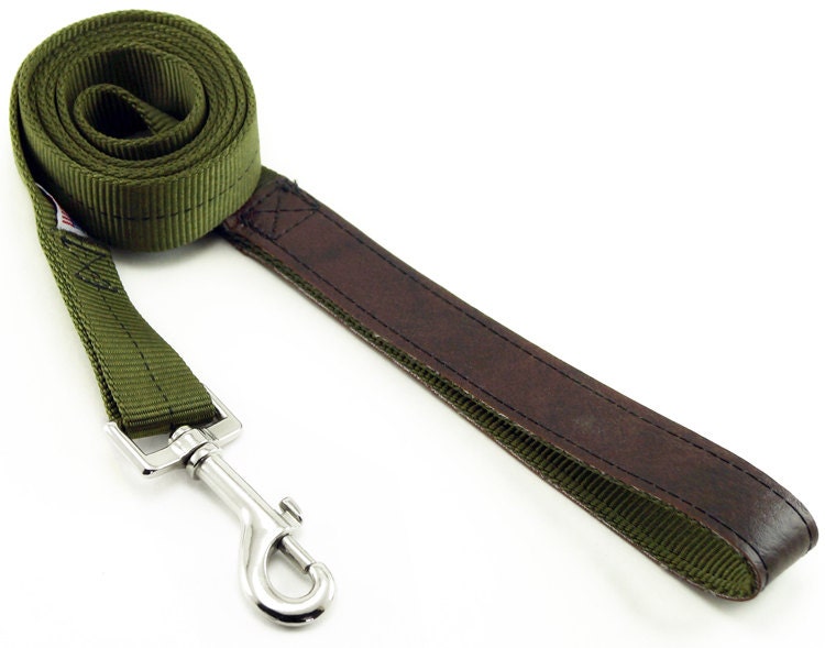 Industrial Army Dog Leash, Handmade with Vegan Leather Handle Industrial Army Dog Leash, Handmade with Vegan Leather Handle