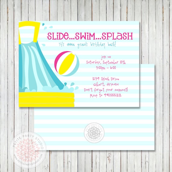 Waterslide Party Invitation - Birthday - Pool - Swim - Petite Party Studio Il_570xn