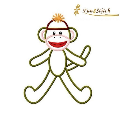 sock monkey applique machine embroidery design by FunStitch