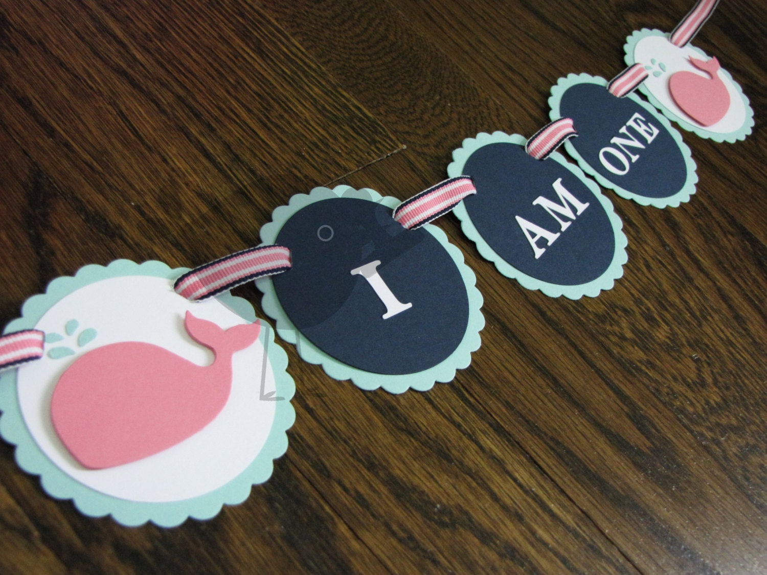 Wittle Whale Collection- "I am One" High Chair Banner with whales. Nautical theme. Mini Banner. Nautical Birthday. Navy, Aqua, Pink. Il_570xn